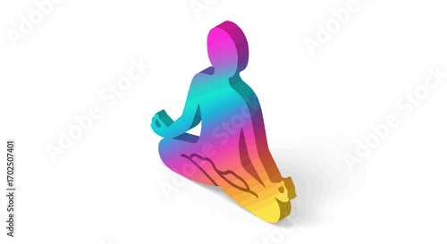 Colorful 3D Silhouette of a Person Meditating in Lotus Pose.