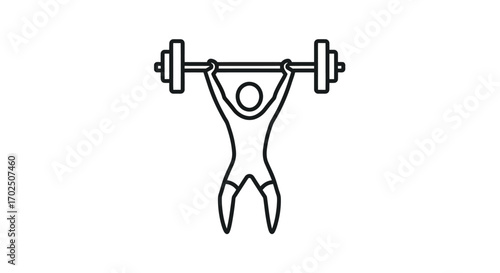 Line Art Illustration of a Person Lifting a Barbell Overhead.
