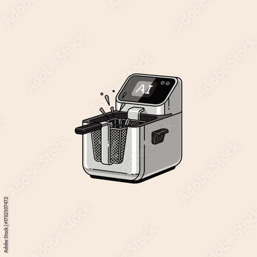 AI Deep Fryer icon flat vector design.