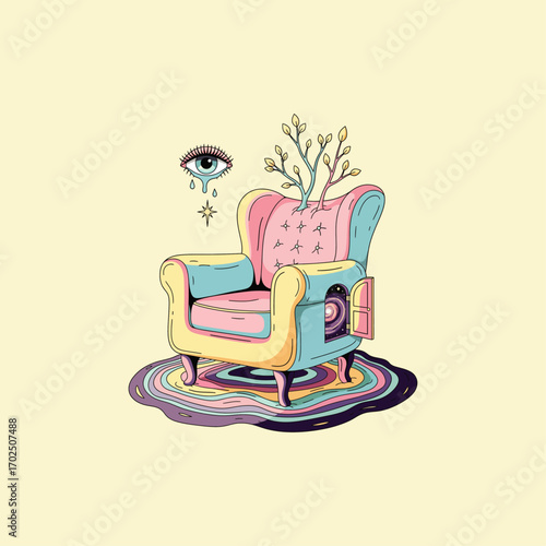 Abstract & Surrealism Comfy armchair icon flat vector design.