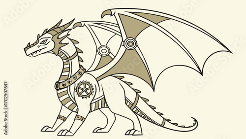 Steampunk dragon drawing fantasy art illustration mythical creature design vector image download free