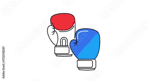 Red Outline and Blue Filled Boxing Gloves Facing Each Other.