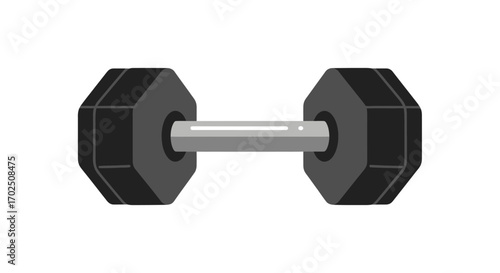 Black Dumbbell with Octagonal Weights and Silver Handle.