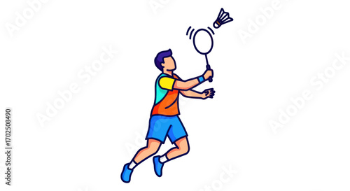 Badminton Player Swinging Racket at Shuttlecock.