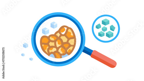 Investigating sugar crystals with magnifying glass for science education and food industry analysis