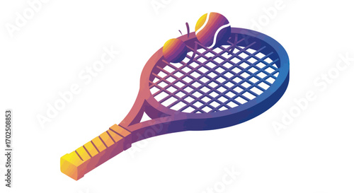 Isometric Illustration of Tennis Racket and Ball.