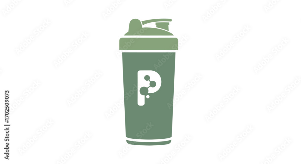 Obraz premium Green Protein Shaker Bottle with White Letter P.