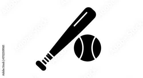 Black silhouette of a baseball bat and ball.