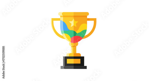 Golden Trophy with Colorful Abstract Design and Black Base.