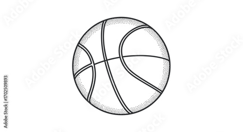 Simple Black and White Basketball Illustration with Curved Lines.