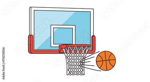 Cartoon Basketball Hoop with Orange Ball Ready to Play.