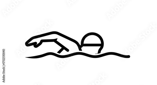 Simple Black and White Line Drawing of a Swimming Person.