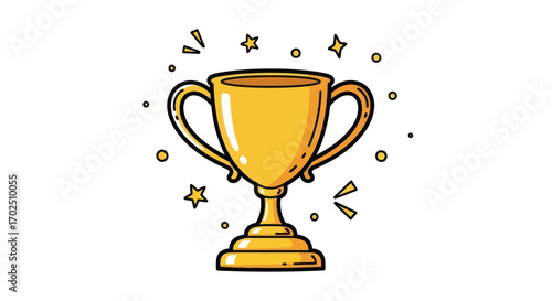 Golden Trophy with Sparkles and Stars Symbol of Victory and Achievement.