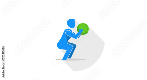 Blue Figure Performing a Weighted Squat Exercise.