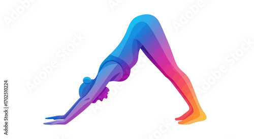 Colorful Geometric Illustration of a Person in Downward-Facing Dog Pose.