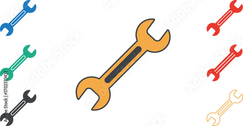 colorful wrenches arranged in various directions
