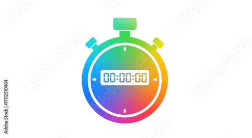 Colorful Stopwatch Icon with Digital Display Showing Zero Time.