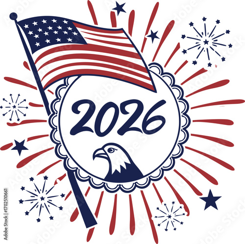 Patriotic american flag badge with stars and glowing effect