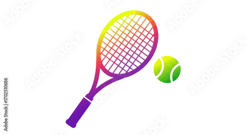 Vibrant Tennis Racquet and Ball with Gradient Colors.