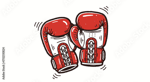 Pair of Red Boxing Gloves with White Details.