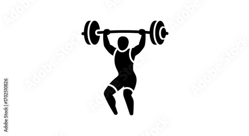 Black silhouette of a weightlifter performing an overhead press with a barbell.