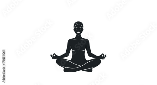 Silhouette of a Woman in Lotus Position Meditating Promoting Wellness and Mindfulness.