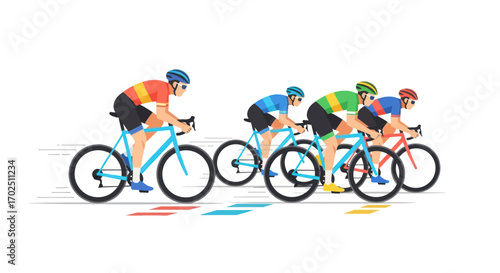 Colorful Cyclists Racing on Road Bikes Competition.