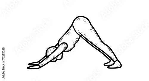 Downward-facing dog yoga pose sketch black and white line art.