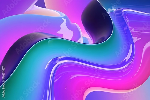 Abstract swirling fluid waves with vibrant neon purple green and pink hues