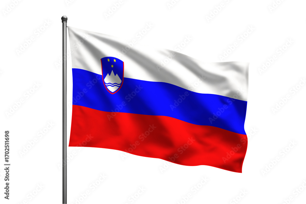 Fototapeta premium A waving Slovenian flag on a pole 