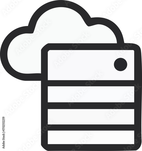 Sleek line art illustration depicting a cloud connected to a server rack, symbolizing the concept of edge computing and data processing in a modern technological context.