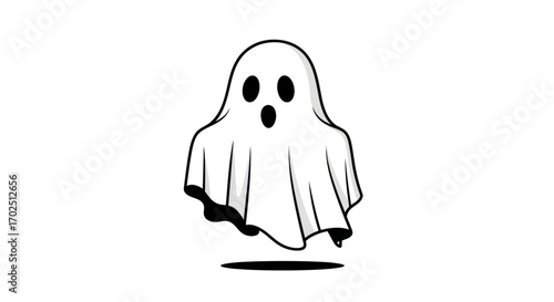 Cartoon Ghost with Shadow Halloween Spooky Character.