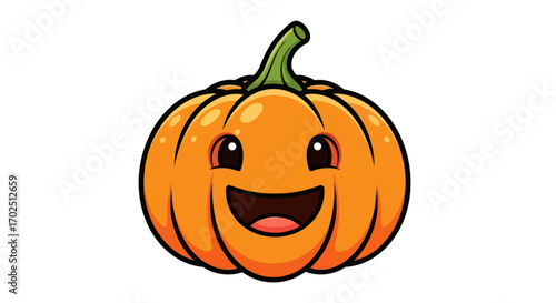 Happy Cartoon Pumpkin with Wide Grinning Smile.