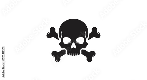 Black Skull and Crossbones Warning Symbol Icon.