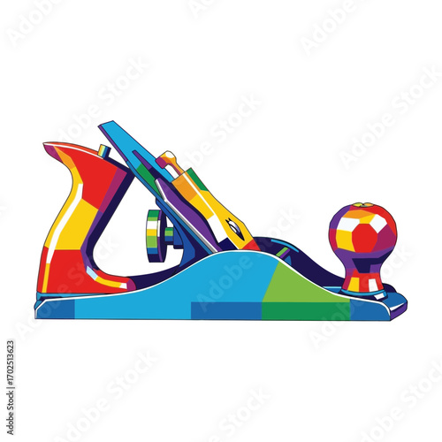 Colorful hand plane tool isolated on white background for woodworking and carpentry.