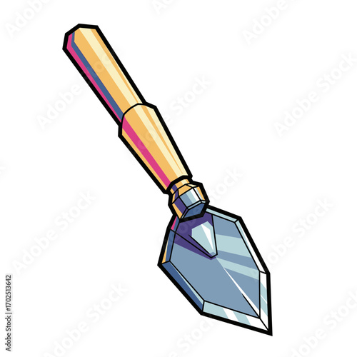 A small garden trowel with a wooden handle and metal spade.