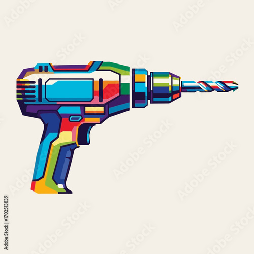 Colorful drill illustration on a light background.