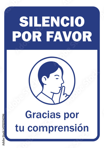 Rótulo para imprimir en color azul de silencio por favor