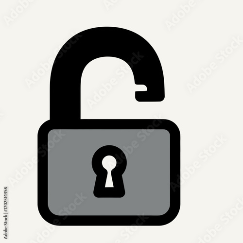 Open padlock icon gray and black on a white background.