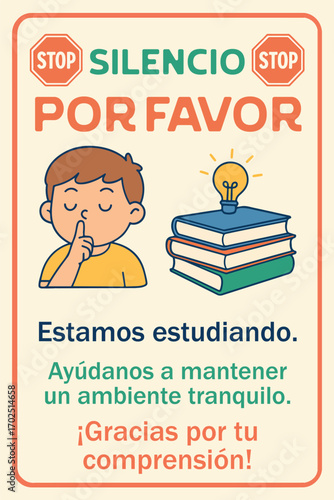 Rótulo para imprimir silencio por favor estamos estudiando para escuela