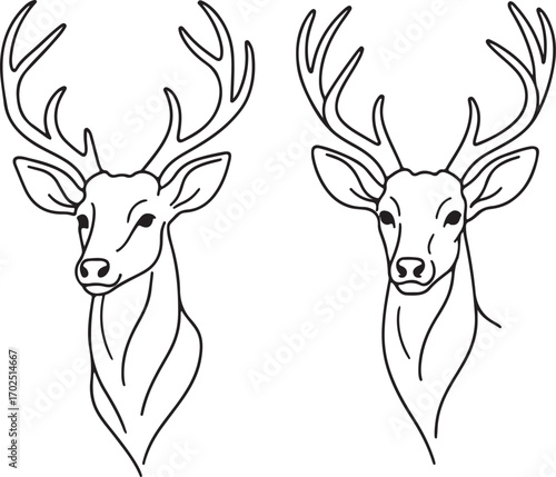 Deer heads line art 