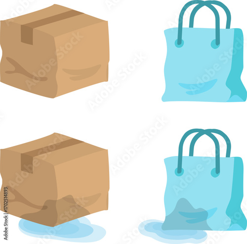 破損した荷物のダンボールと紙袋