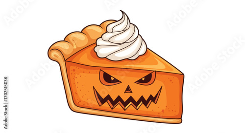 Spooky Pumpkin Pie Slice with Whipped Cream.