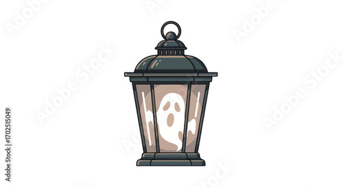Spooky Ghostly Lantern: Halloween Decoration with Eerie Glowing Figure.