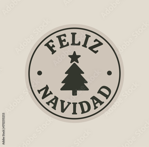 Sello redondo de feliz Navidad en color gris