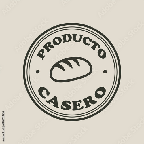 Sello redondo producto casero con ilustración de pan estilo artesanal