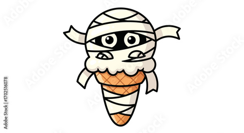 Cartoon Mummy Ice Cream Cone Character for Halloween.