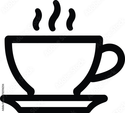 Hot Beverage Silhouette Icon – Black Vector of Steaming Coffee or Tea Cup on Saucer for Café, Break Time, and Design Use