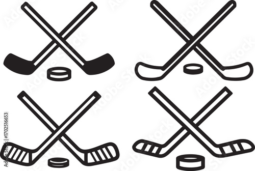 Four hockey sticks and pucks silhouette