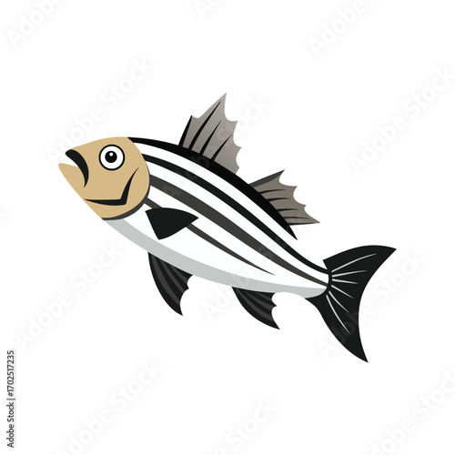 Vector art of cartoon striped bass fish swimming